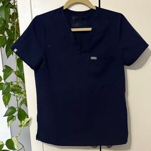 Figs Women's Dark Blue V-Neck Short Sleeve Top